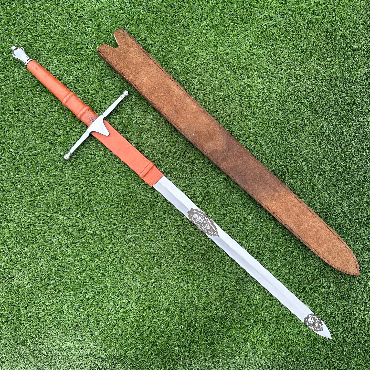 Handmade Medieval Longsword | Brown Leather Handle & Scabbard | 40" Polished Blade | Gift For Him SN-330