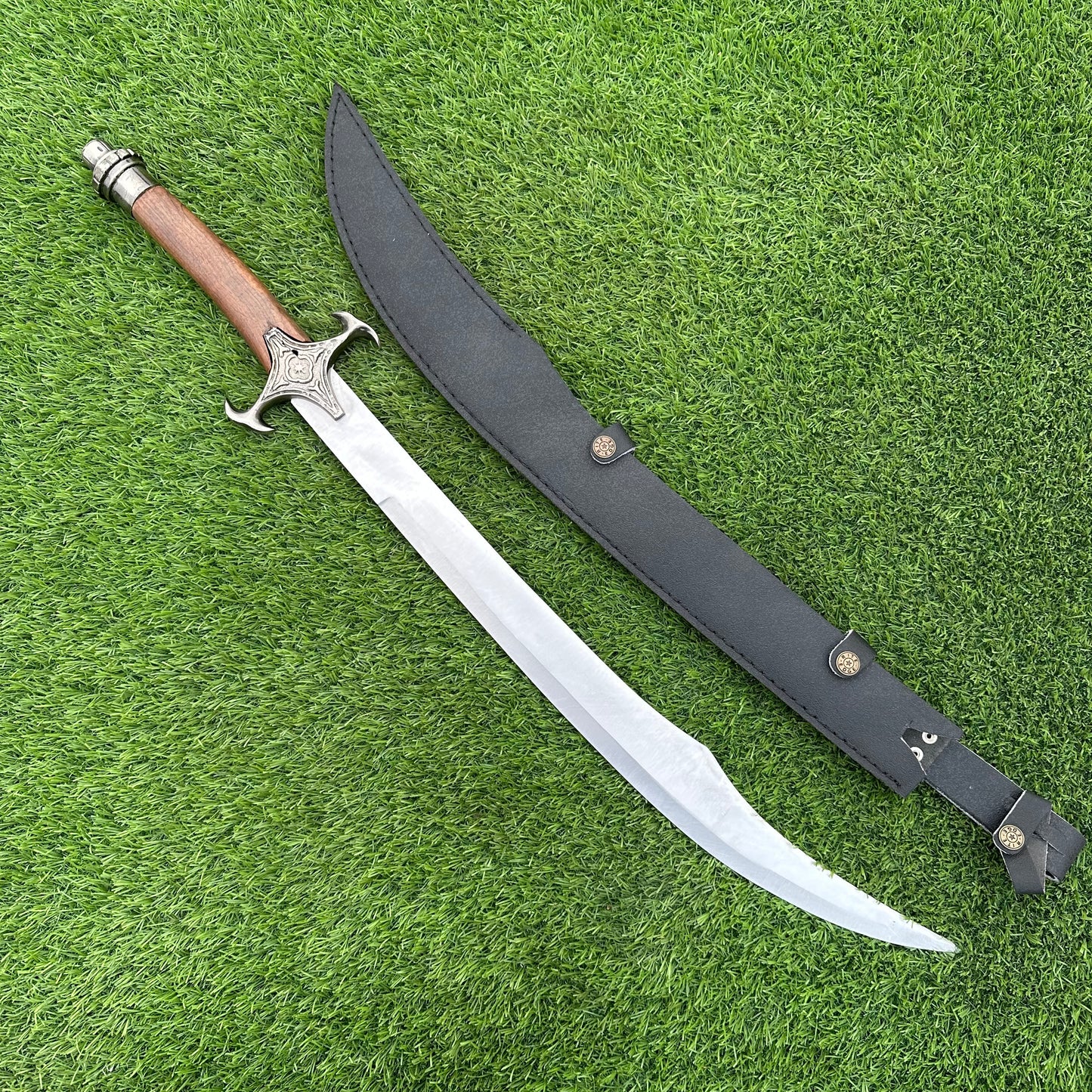 Handmade Scottish Claymore Sword | Polished Blade & Black Handle with Brown Scabbard | Gift For Him SN-346