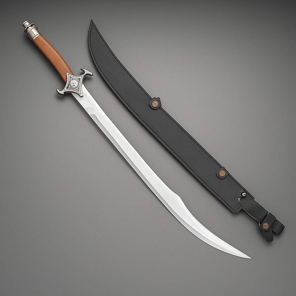 Handmade Scottish Claymore Sword | Polished Blade & Black Handle with Brown Scabbard | Gift For Him SN-346