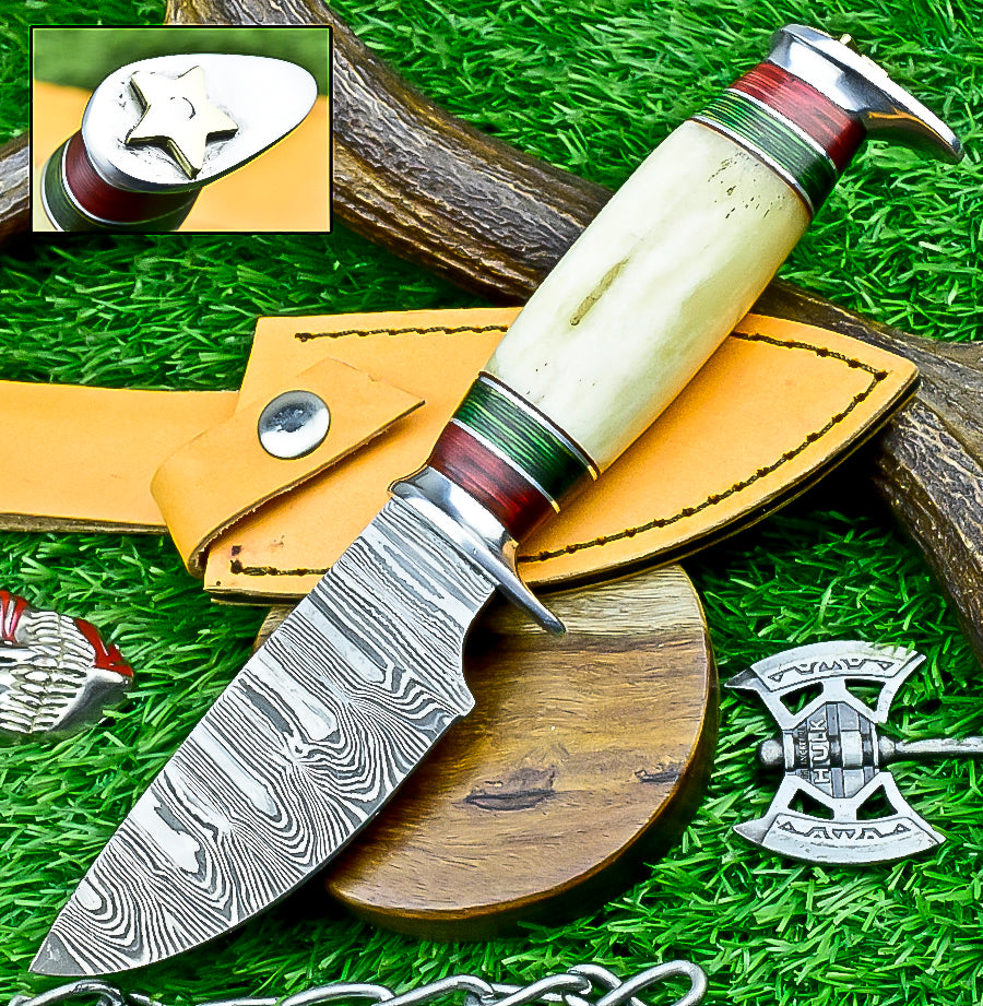 Hand-Forged Custom Damascus Steel Bowie Knife with Etched Blade and Composite Handle | UN-8551