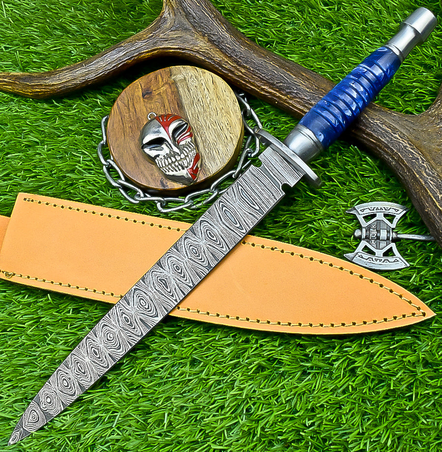 Hand-Forged Damascus Steel Bowie Knife with Composite Wood and Resin Handle | UN-8381