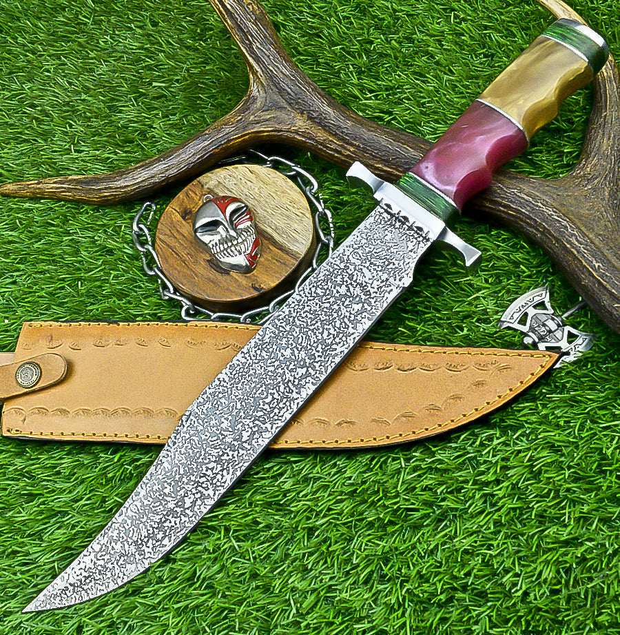 Handmade Damascus Steel Bowie Knife with Multi-Material Handle | UN-8083