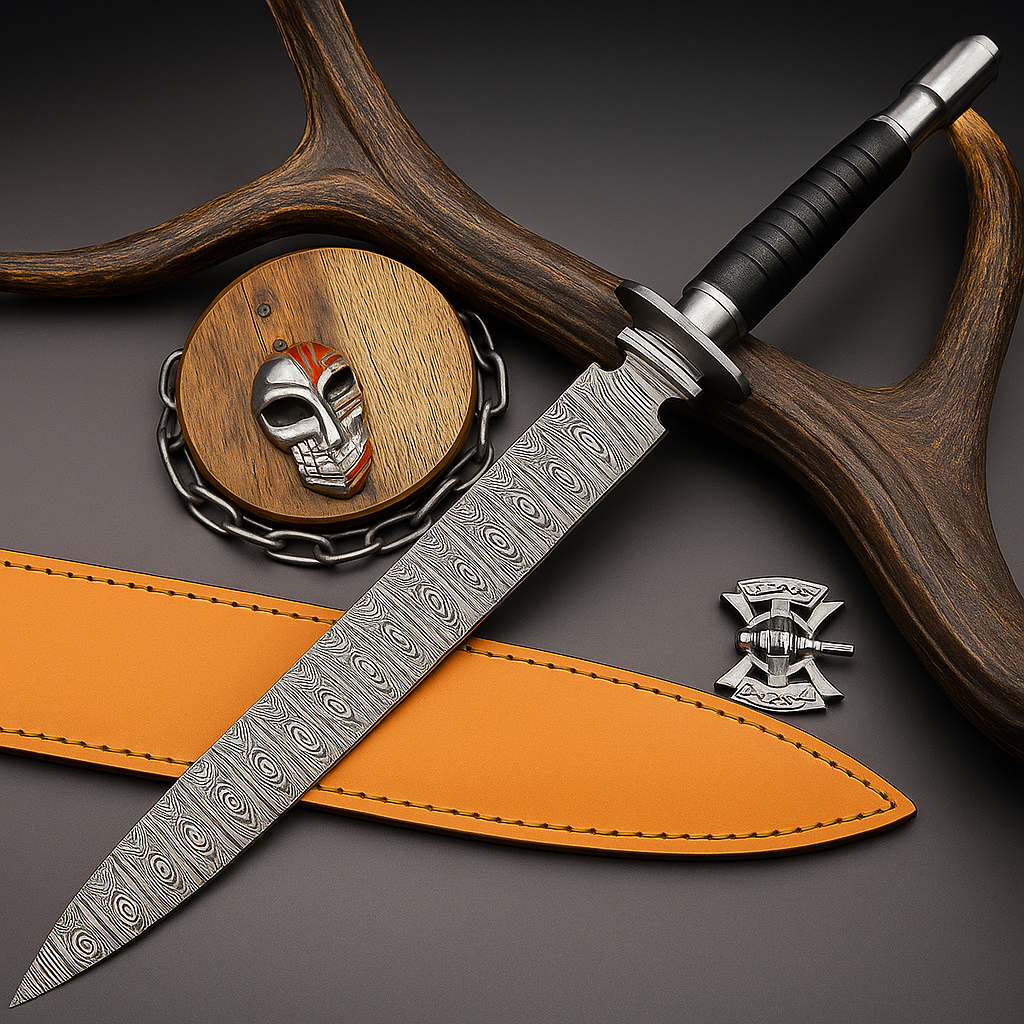 Custom Hand-Forged Damascus Steel Dagger with Black Micarta Handle and Full Tang | UN-8370