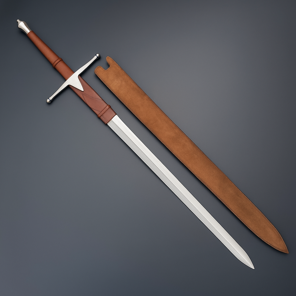 Handmade Two-Handed Claymore Sword | Leather-Wrapped Handle & Scabbard | 40" Display Sword