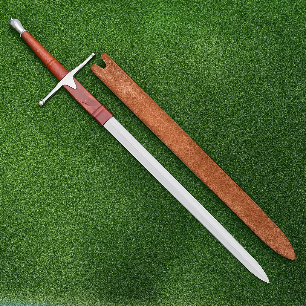 Handmade Two-Handed Claymore Sword | Leather-Wrapped Handle & Scabbard | 40" Display Sword