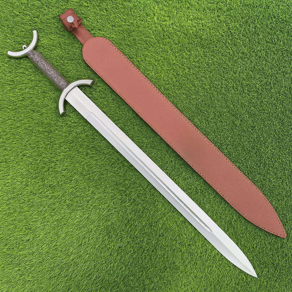 Handmade Two-Handed Longsword | Brown Leather Handle & Black Scabbard | Polished Steel Blade | Gift For Him SN 335