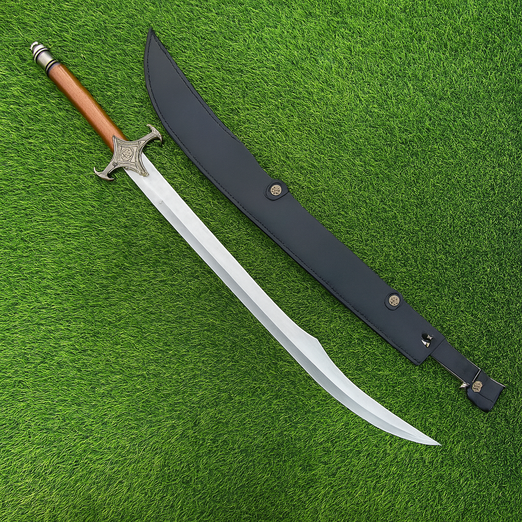 Handmade Scottish Claymore Sword | Polished Blade & Black Handle with Brown Scabbard | Gift For Him SN-346