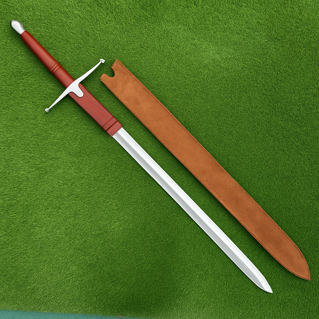 Handmade Damascus Steel Medieval Sword | Leather-Wrapped Handle & Brass Guard | 40" Display Sword