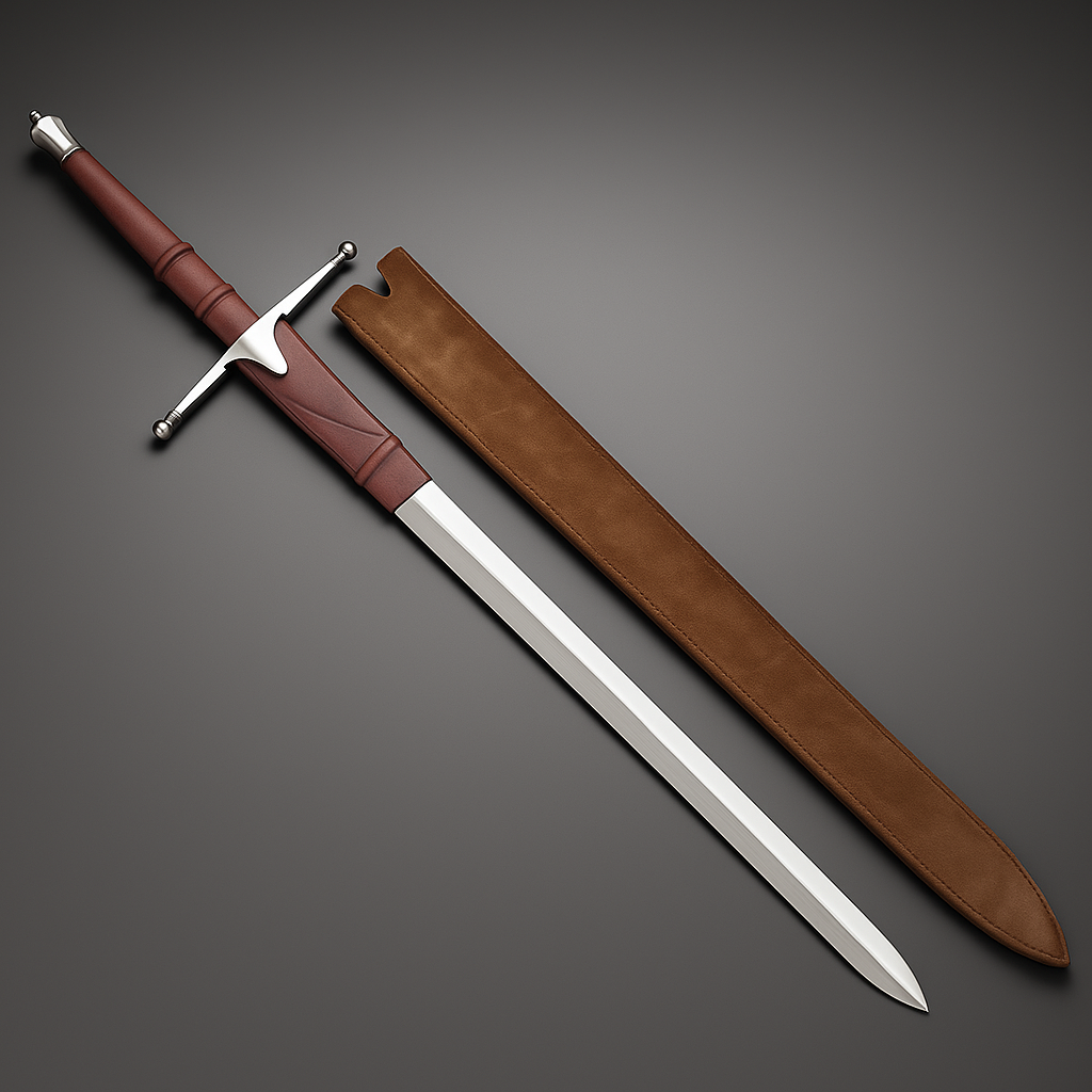 Handmade Damascus Steel Medieval Sword | Leather-Wrapped Handle & Brass Guard | 40" Display Sword