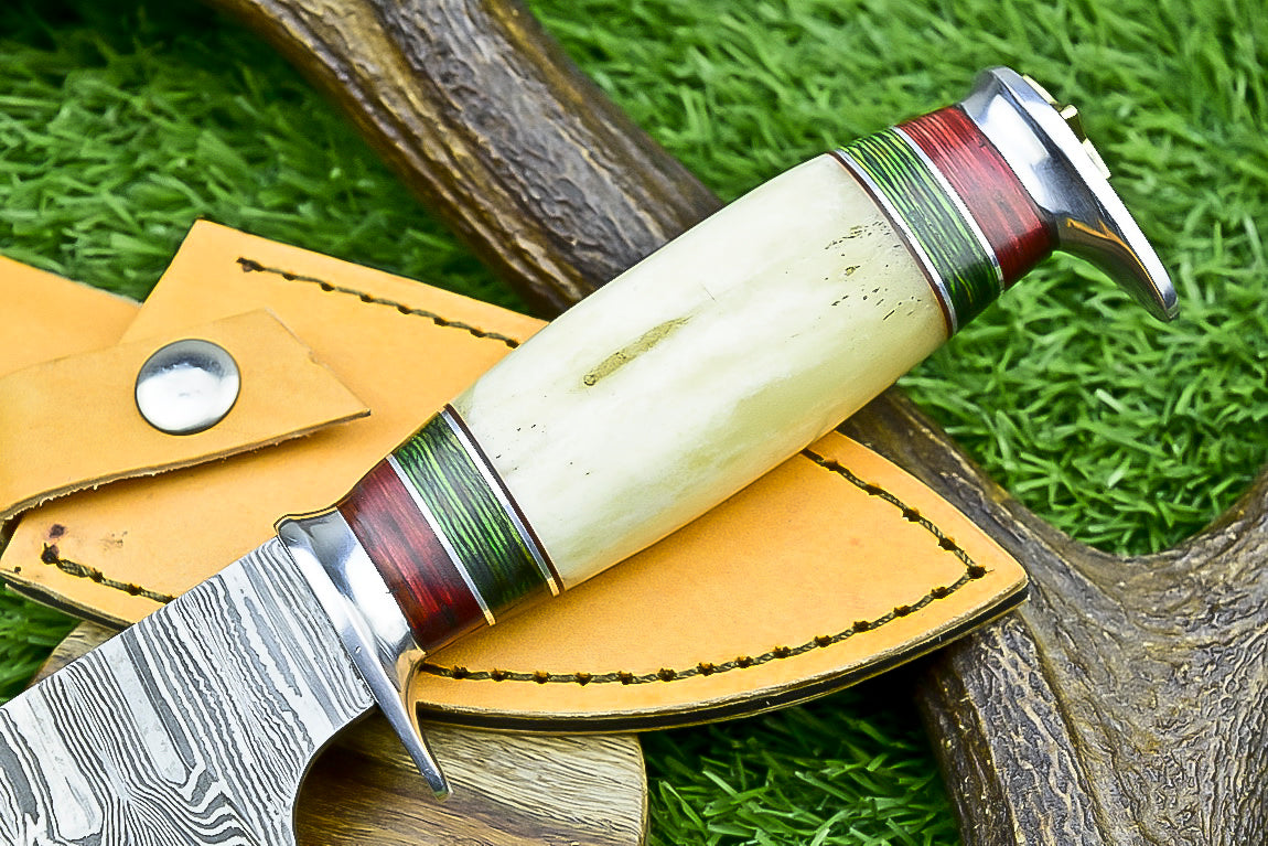 Hand-Forged Custom Damascus Steel Bowie Knife with Etched Blade and Composite Handle | UN-8551
