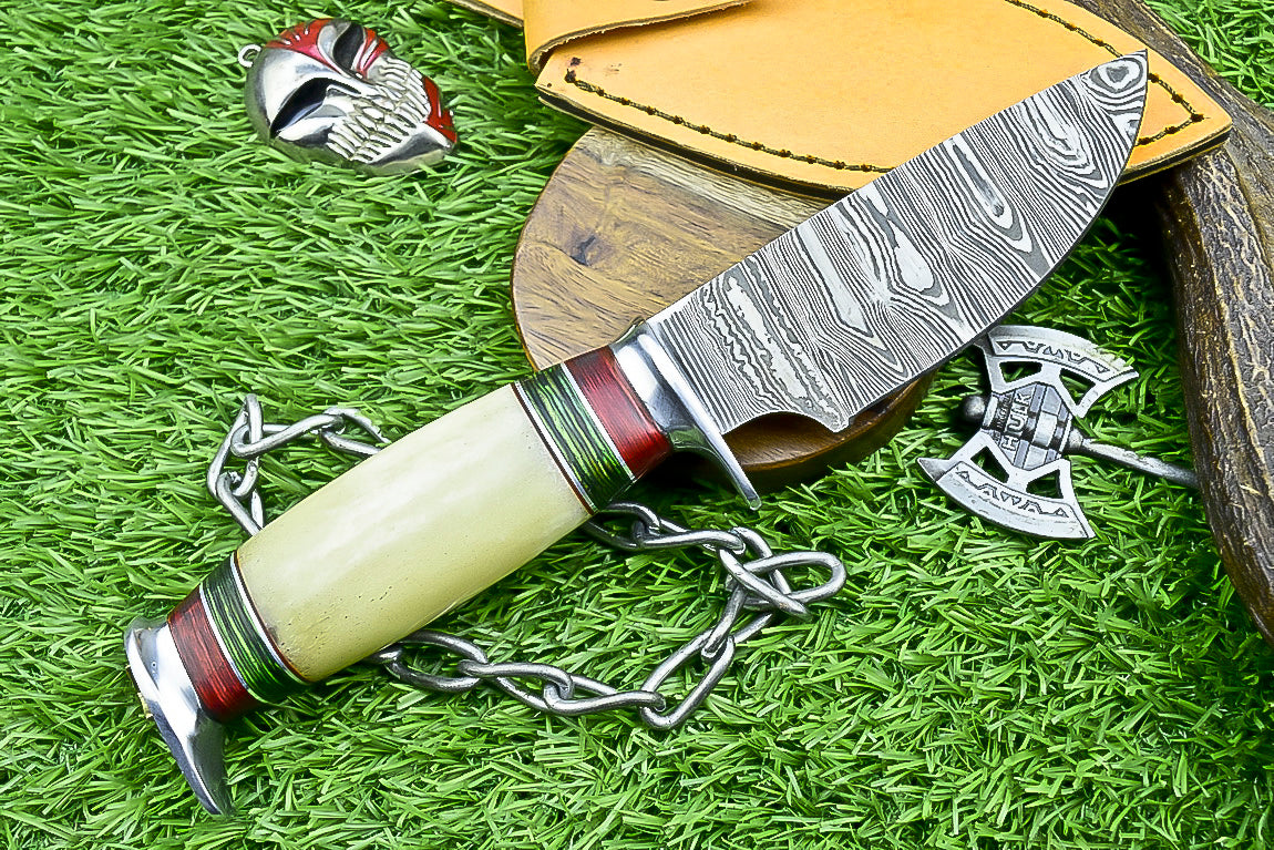 Hand-Forged Custom Damascus Steel Bowie Knife with Etched Blade and Composite Handle | UN-8551