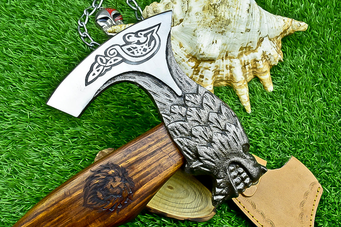 Ragnar Viking Axe – 21" Hand-Forged Carbon Steel Axe W/ Rosewood Handle & Leather Wrap | Camping Axe with Sheath