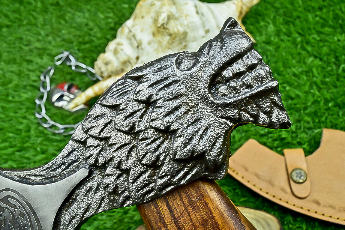 Ragnar Viking Axe – 21" Hand-Forged Carbon Steel Axe W/ Rosewood Handle & Leather Wrap | Camping Axe with Sheath