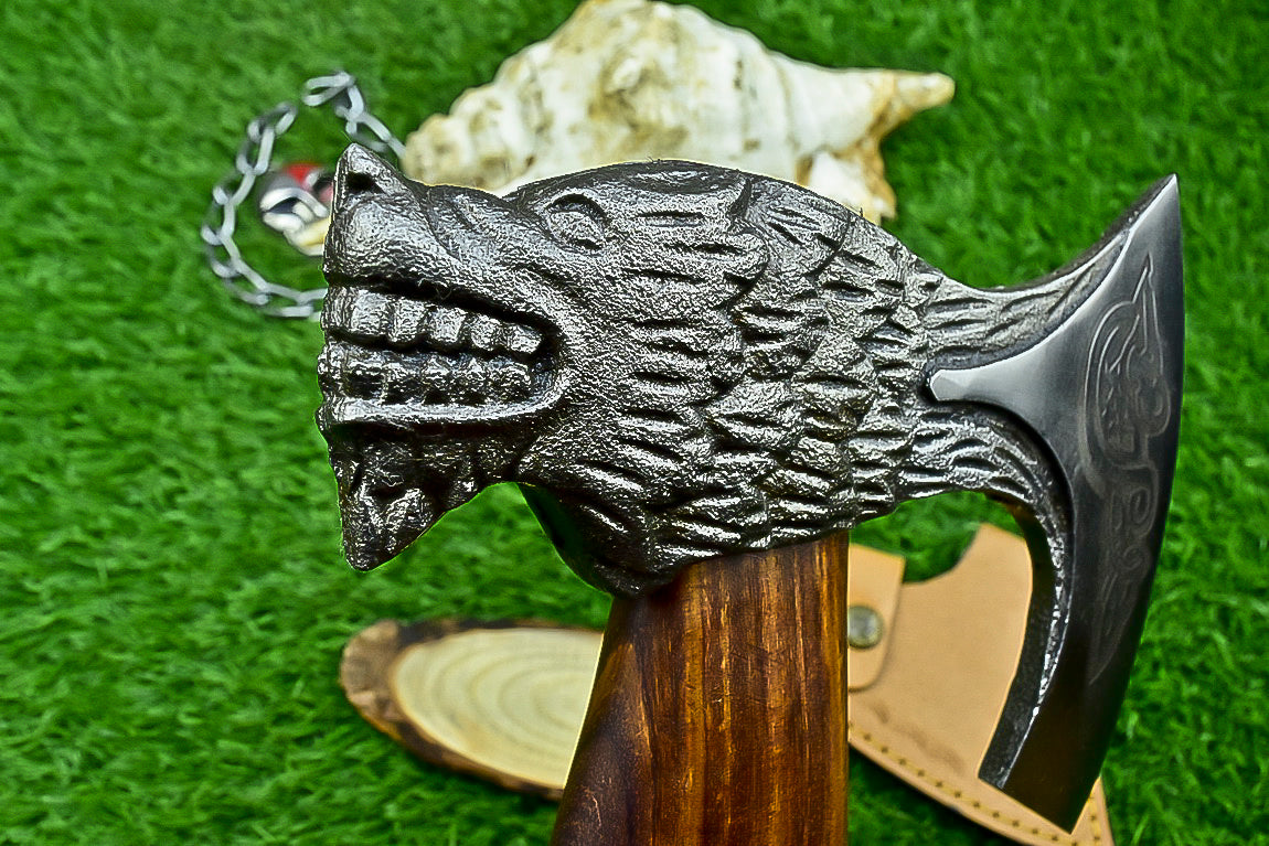 Ragnar Viking Axe – 21" Hand-Forged Carbon Steel Axe W/ Rosewood Handle & Leather Wrap | Camping Axe with Sheath