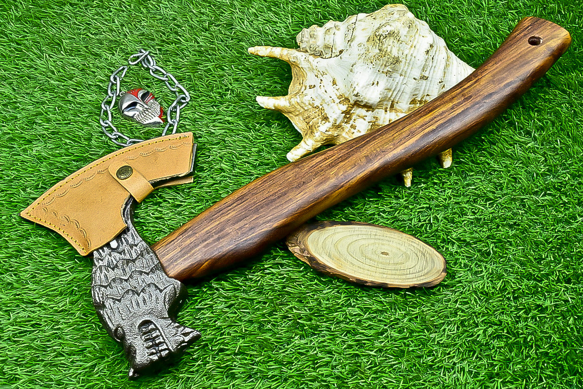 Ragnar Viking Axe – 21" Hand-Forged Carbon Steel Axe W/ Rosewood Handle & Leather Wrap | Camping Axe with Sheath
