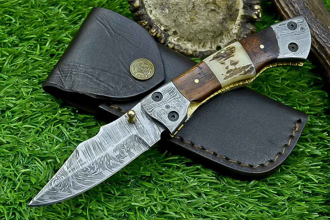 HANDMADE Damascus steel Blade Pocket Folding Knife, Liner Lock SHKWORKS
