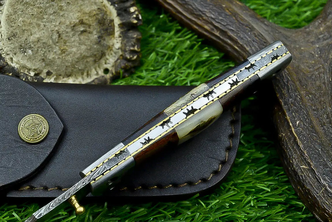 HANDMADE Damascus steel Blade Pocket Folding Knife, Liner Lock SHKWORKS