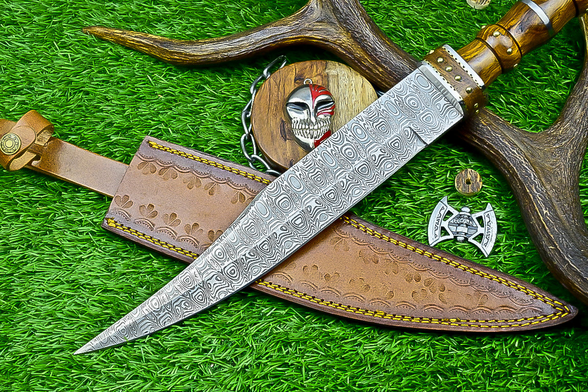 18.5" Custom Hand forged J2 Steel Blade , Engraved Bowie Knife – Natural Wood Handle | Hand-Forged Collectible Knife | UN-9500