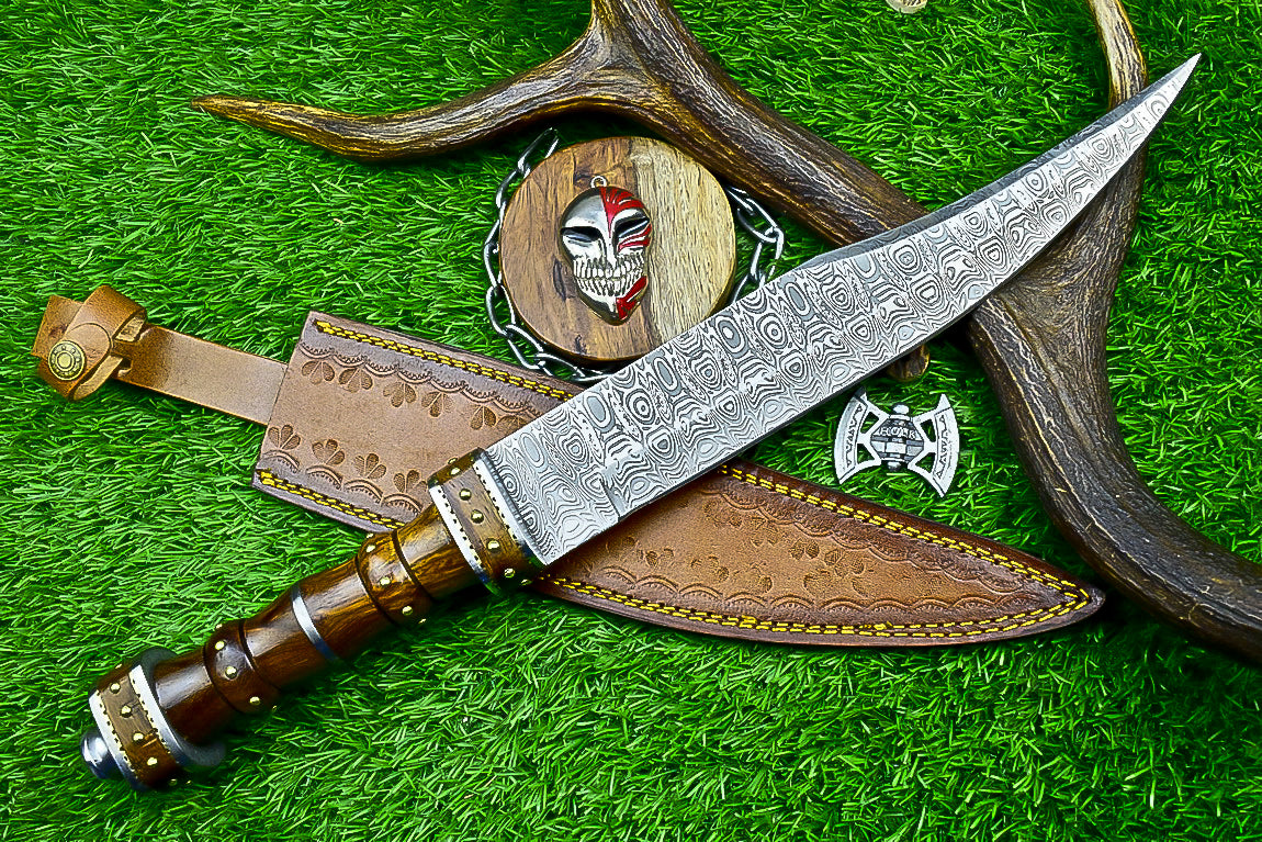 18.5" Custom Hand forged J2 Steel Blade , Engraved Bowie Knife – Natural Wood Handle | Hand-Forged Collectible Knife | UN-9500