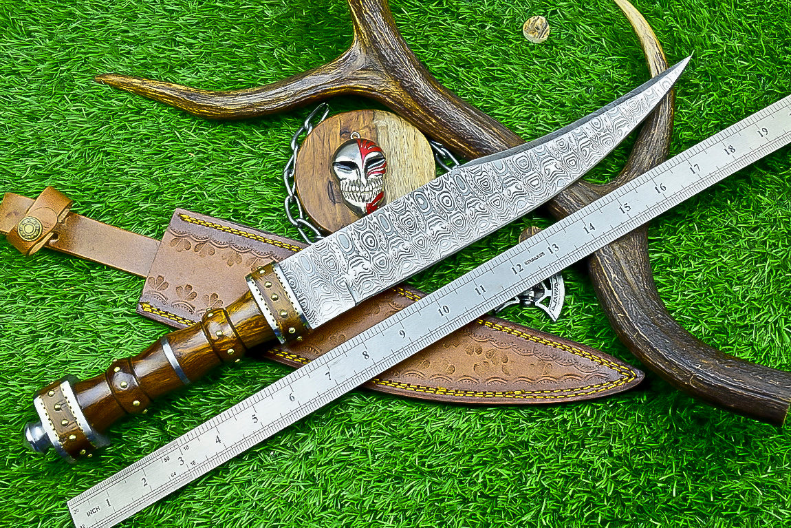 18.5" Custom Hand forged J2 Steel Blade , Engraved Bowie Knife – Natural Wood Handle | Hand-Forged Collectible Knife | UN-9500