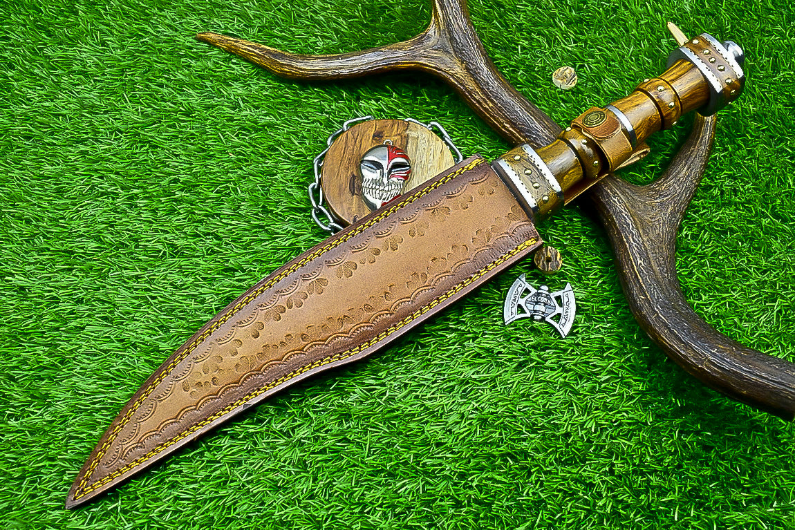 18.5" Custom Hand forged J2 Steel Blade , Engraved Bowie Knife – Natural Wood Handle | Hand-Forged Collectible Knife