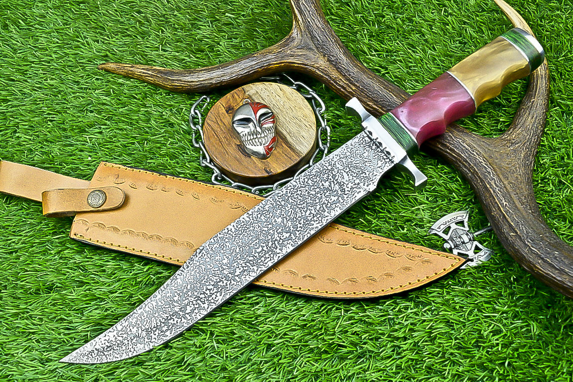 Handmade Damascus Steel Bowie Knife with Multi-Material Handle | UN-8083