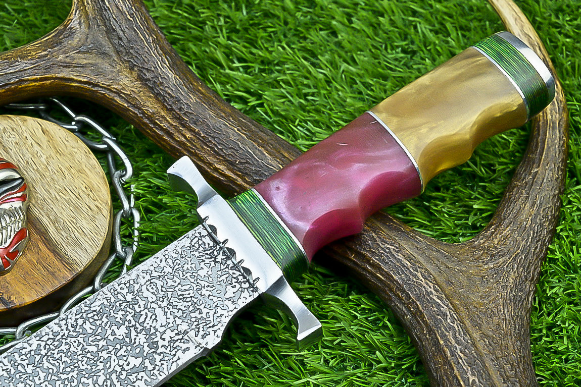 Handmade Damascus Steel Bowie Knife with Multi-Material Handle | UN-8083