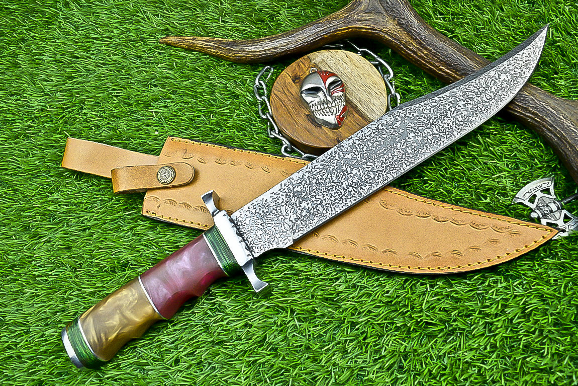 Handmade Damascus Steel Bowie Knife with Multi-Material Handle | UN-8083