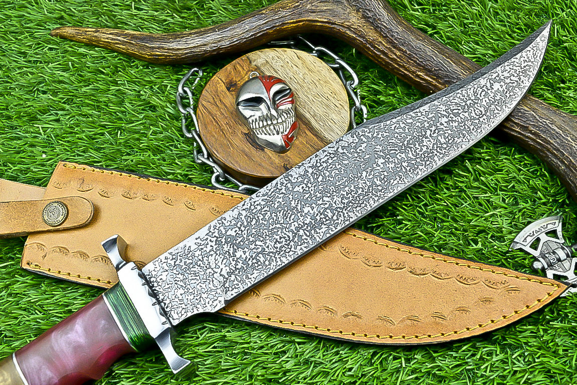 Handmade Damascus Steel Bowie Knife with Multi-Material Handle | UN-8083