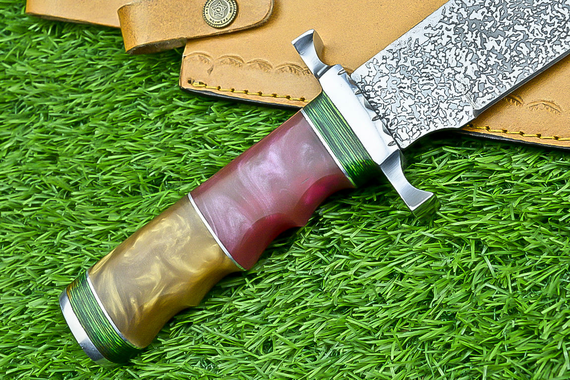 Handmade Damascus Steel Bowie Knife with Multi-Material Handle | UN-8083