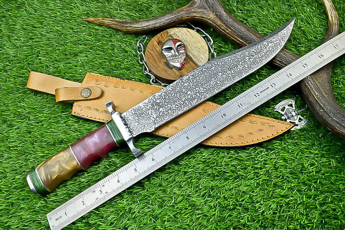 Handmade Damascus Steel Bowie Knife with Multi-Material Handle | UN-8083