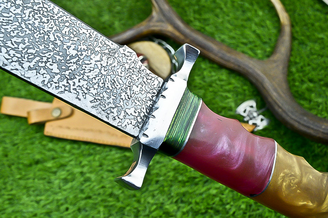 Handmade Damascus Steel Bowie Knife with Multi-Material Handle | UN-8083
