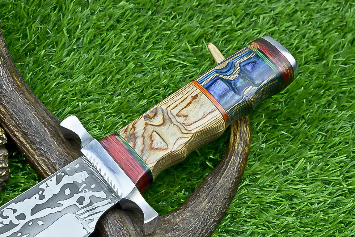 Masterfully Crafted Handmade J2 Steel Bowie Knife | Unique Etched Design, W/sheath SHKWORKS