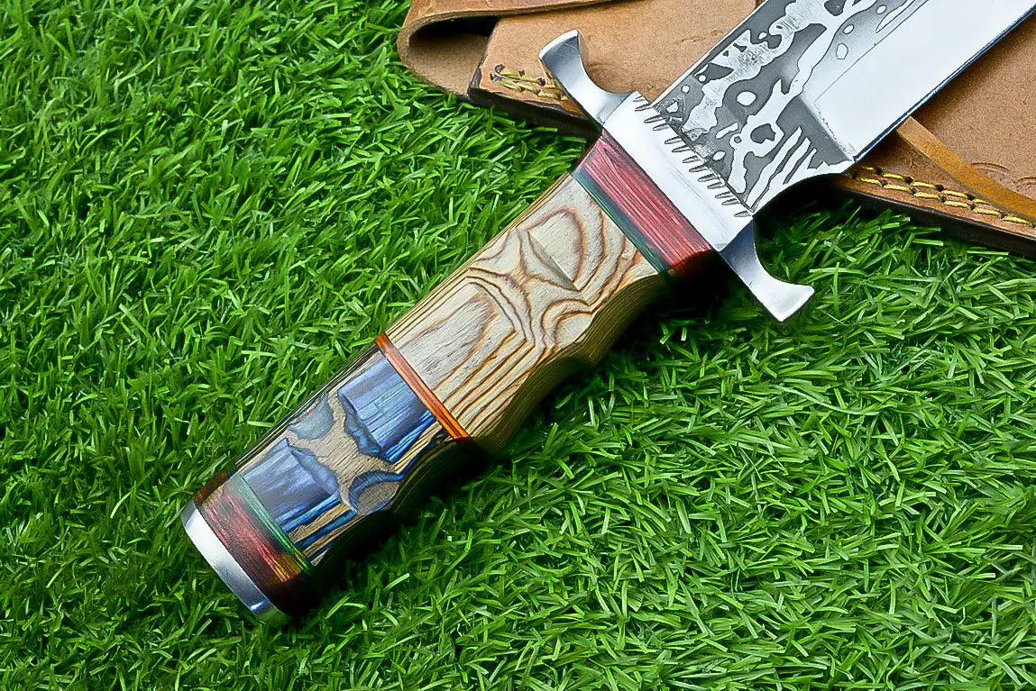 Masterfully Crafted Handmade J2 Steel Bowie Knife | Unique Etched Design, W/sheath SHKWORKS