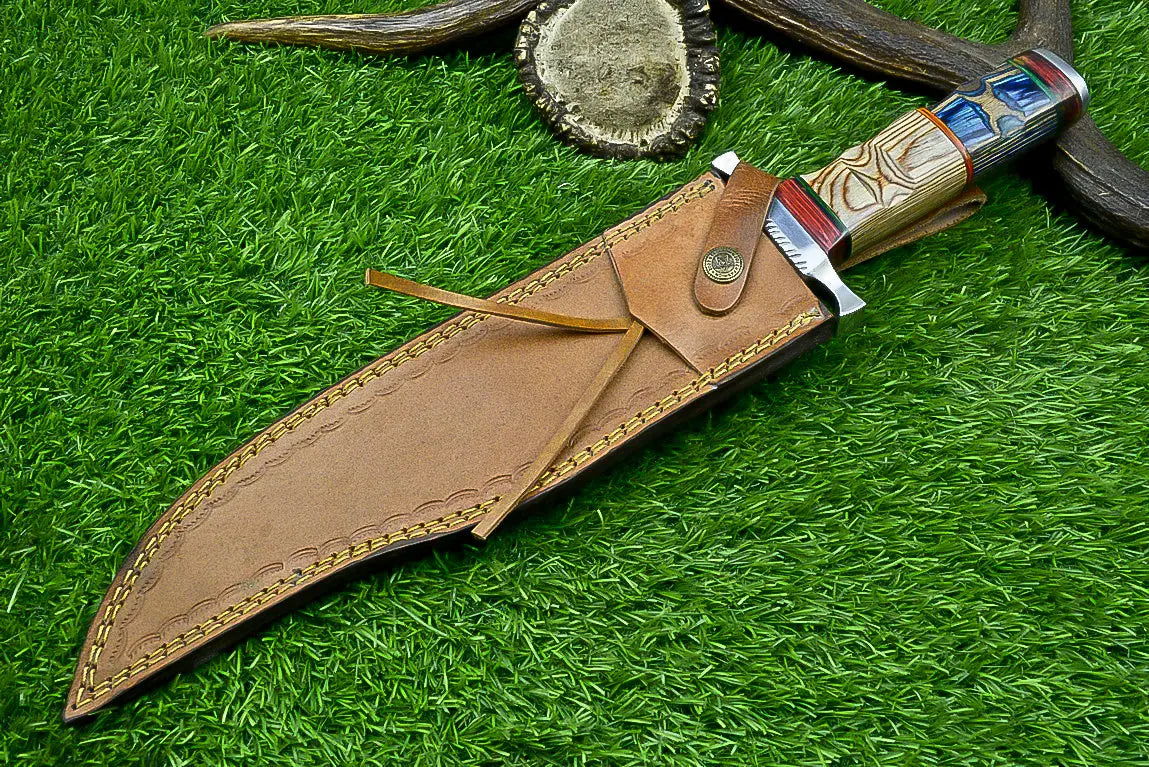 Masterfully Crafted Handmade J2 Steel Bowie Knife | Unique Etched Design, W/sheath SHKWORKS