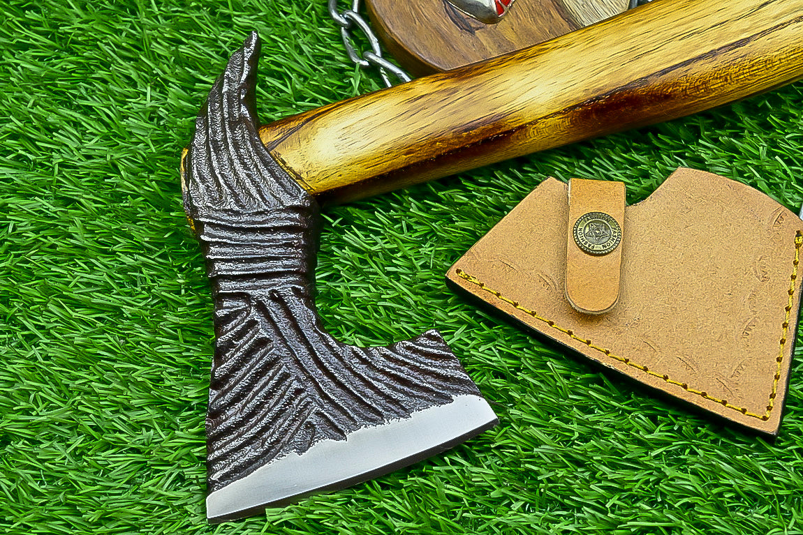 Carbon Steel Tomahawk Axe – 15" Camping Hatchet with Natural Wood Handle | Survival Tool | UN-9991