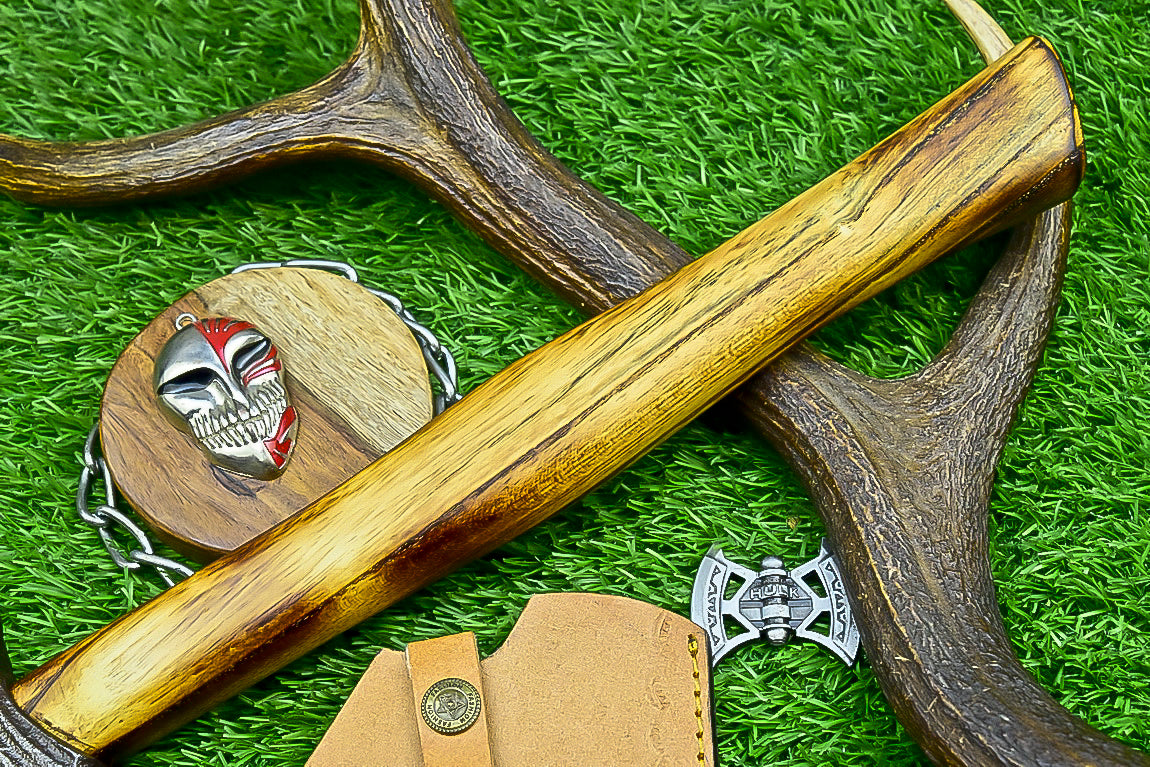 Carbon Steel Tomahawk Axe – 15" Camping Hatchet with Natural Wood Handle | Survival Tool | UN-9991