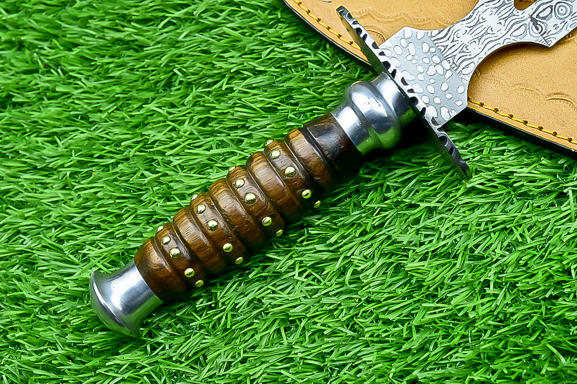 Damascus Steel Double Blade Fantasy Dagger with Leather Sheath and Bleach Mask Keychain | SN-787