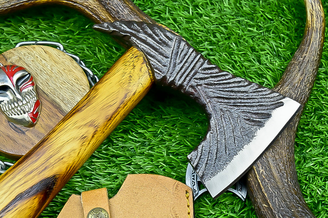 Carbon Steel Tomahawk Axe – 15" Camping Hatchet with Natural Wood Handle | Survival Tool | UN-9991