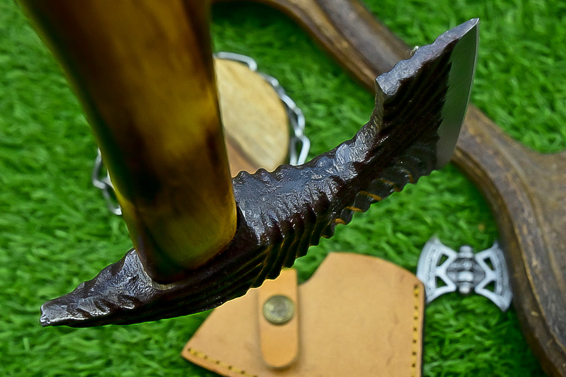 Carbon Steel Tomahawk Axe – 15" Camping Hatchet with Natural Wood Handle | Survival Tool | UN-9991