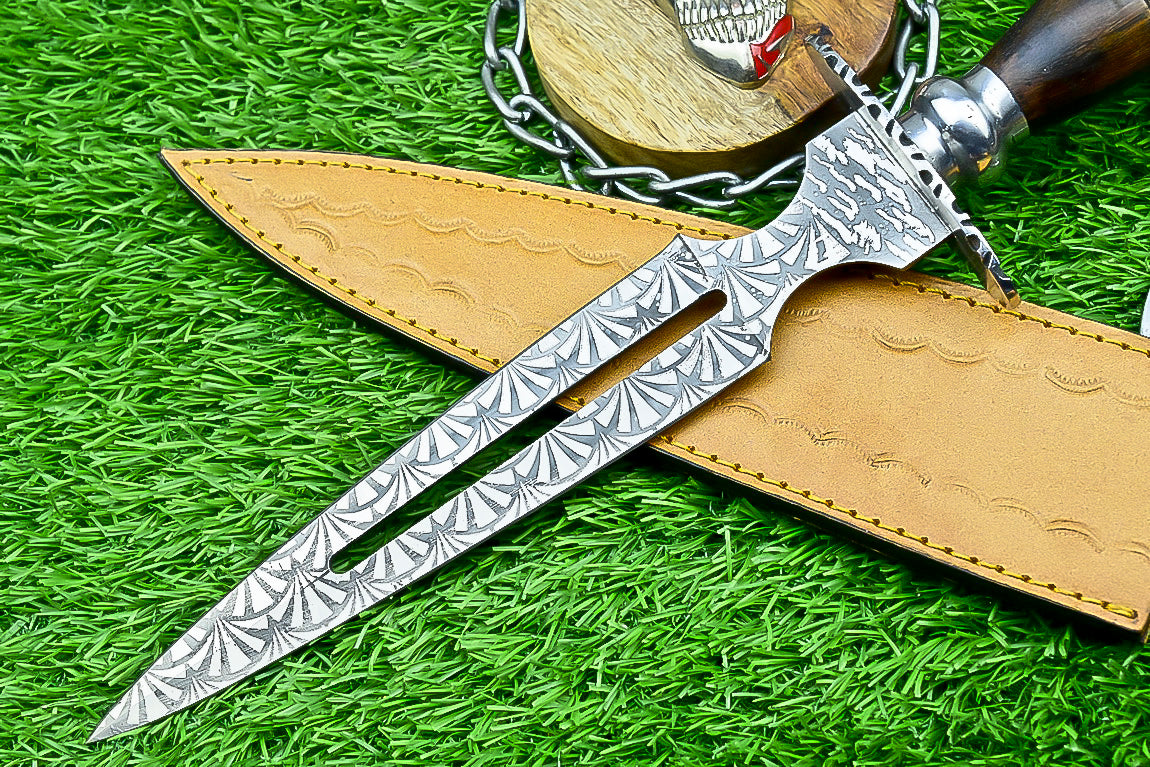Hand Forged Two-Handed Medieval Broadsword with Scabbard | Knight Sworde – 14.7" – Rosewood Handle with Steel Bolsters & Engraved Blade | SN-761