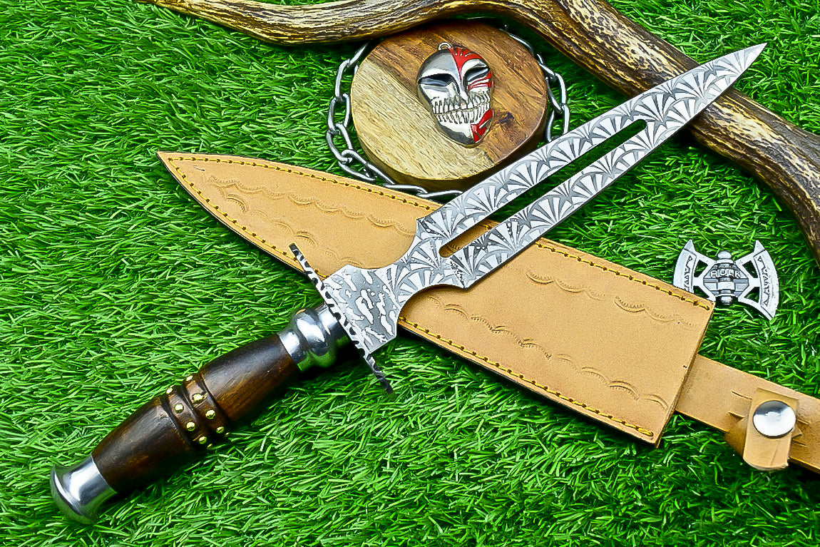Hand Forged Two-Handed Medieval Broadsword with Scabbard | Knight Sworde – 14.7" – Rosewood Handle with Steel Bolsters & Engraved Blade | SN-761