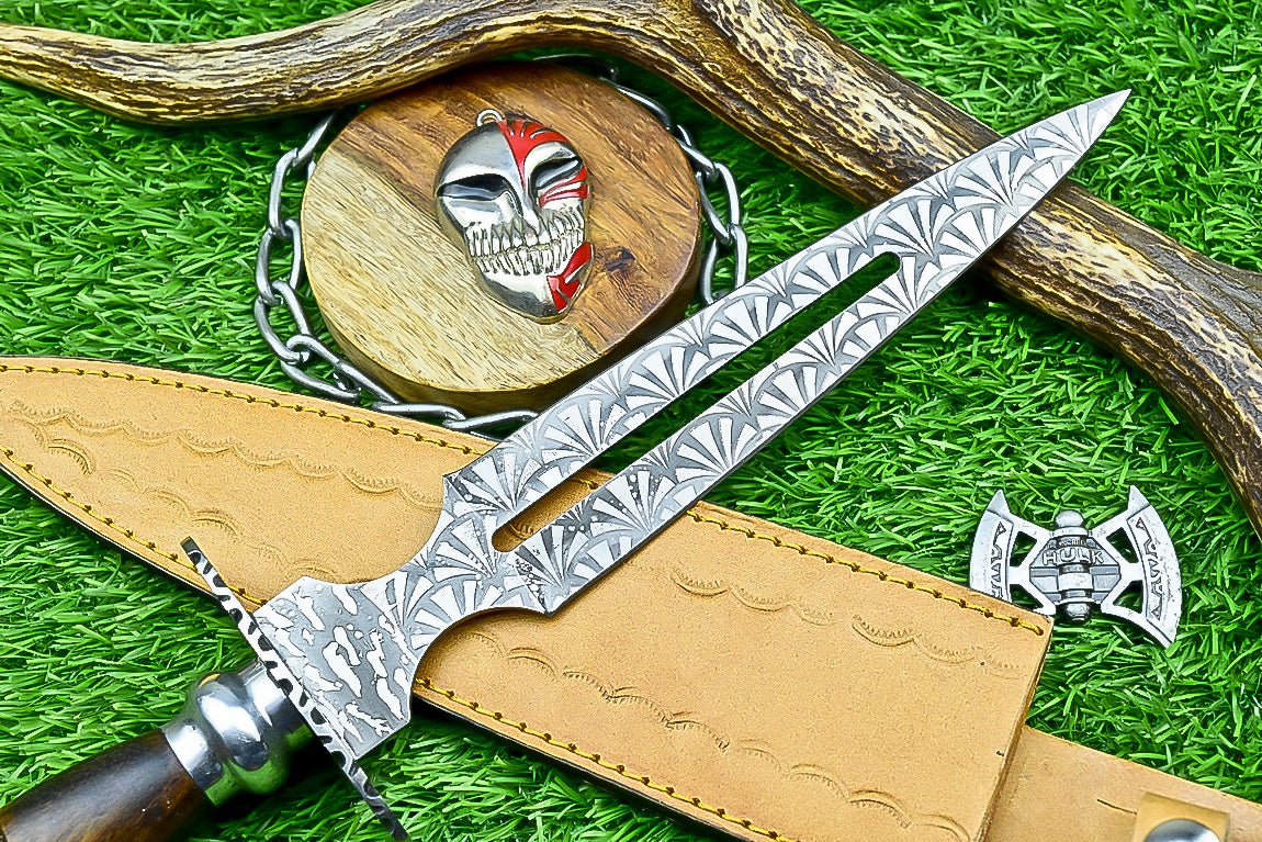 Hand Forged Two-Handed Medieval Broadsword with Scabbard | Knight Sworde – 14.7" – Rosewood Handle with Steel Bolsters & Engraved Blade | SN-761