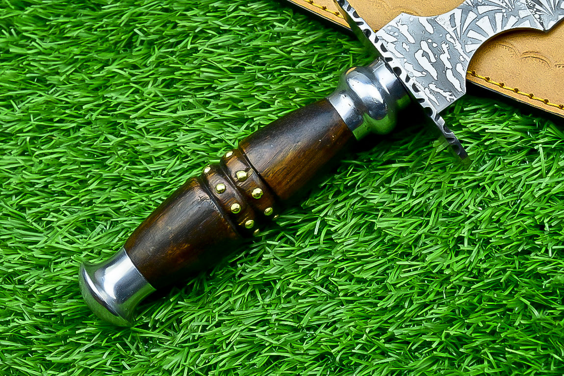 Hand Forged Two-Handed Medieval Broadsword with Scabbard | Knight Sworde – 14.7" – Rosewood Handle with Steel Bolsters & Engraved Blade | SN-761