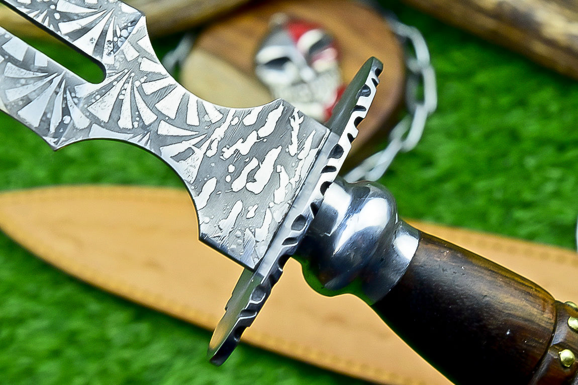 Hand Forged Two-Handed Medieval Broadsword with Scabbard | Knight Sworde – 14.7" – Rosewood Handle with Steel Bolsters & Engraved Blade | SN-761
