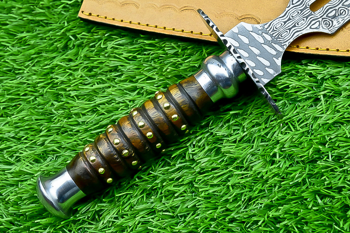 Damascus Steel Double Blade Fantasy Dagger with Leather Sheath and Bleach Mask Keychain | SN-782