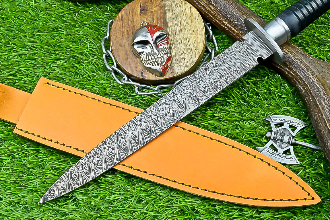 Custom Hand-Forged Damascus Steel Dagger with Black Micarta Handle and Full Tang | UN-8370