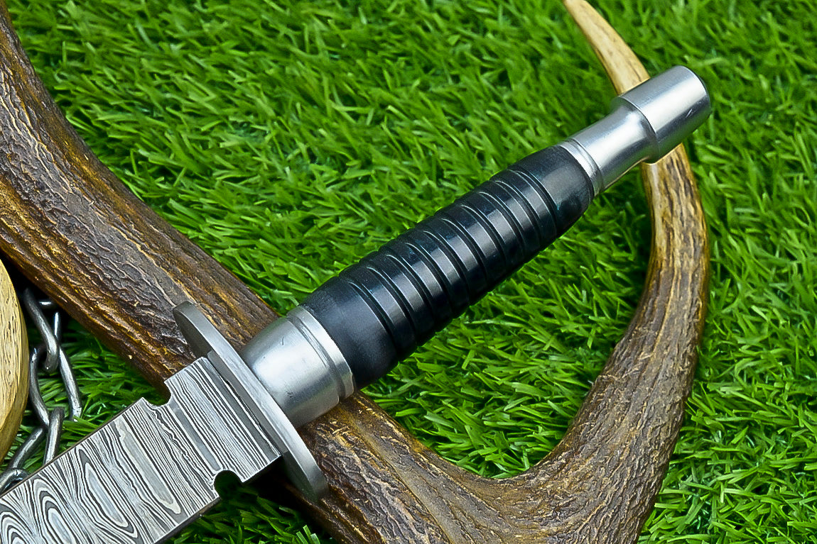 Custom Hand-Forged Damascus Steel Dagger with Black Micarta Handle and Full Tang | UN-8370