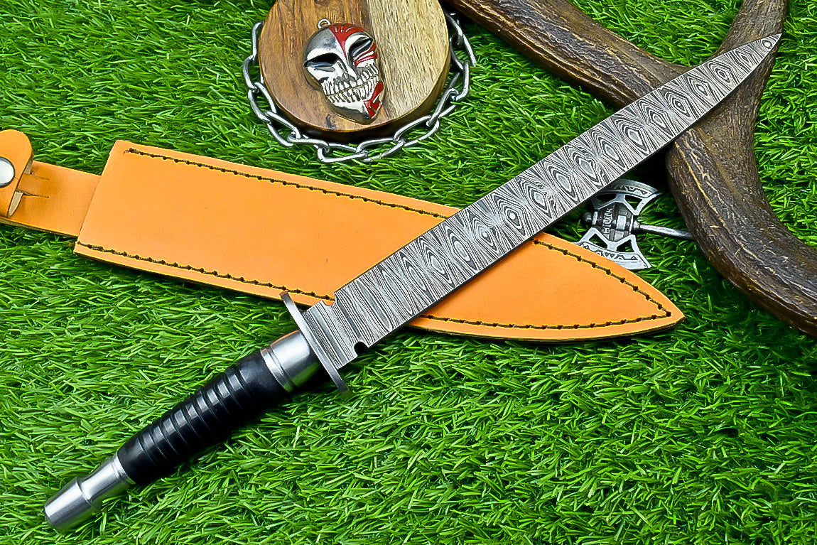 Custom Hand-Forged Damascus Steel Dagger with Black Micarta Handle and Full Tang | UN-8370
