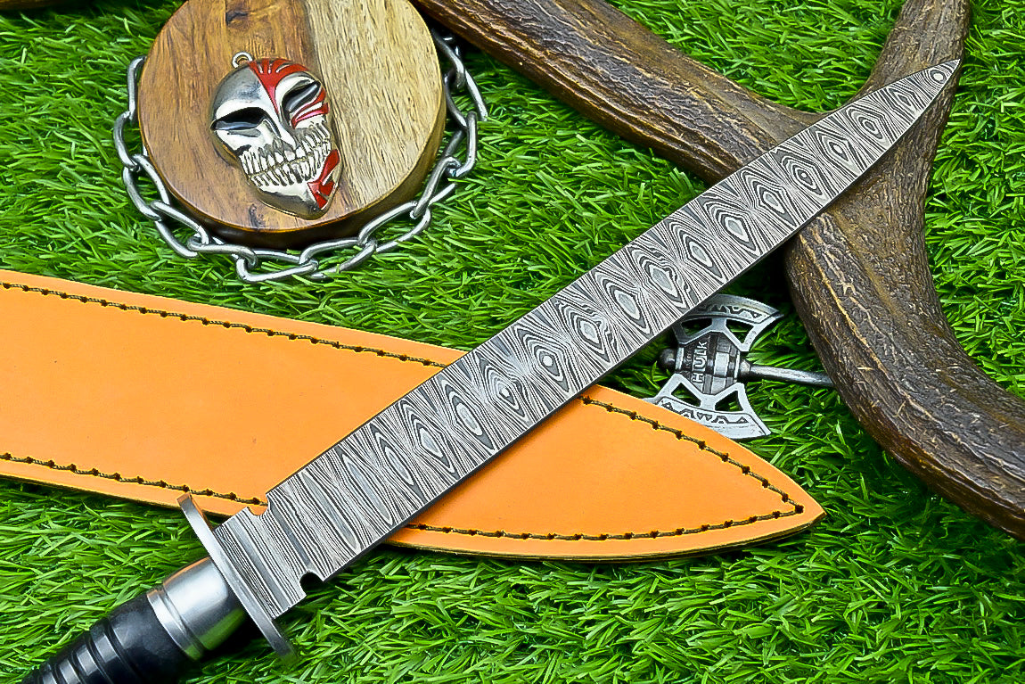 Custom Hand-Forged Damascus Steel Dagger with Black Micarta Handle and Full Tang | UN-8370